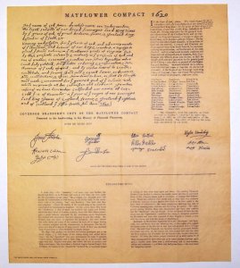 Mayflower Compact antiqued parchment replica document